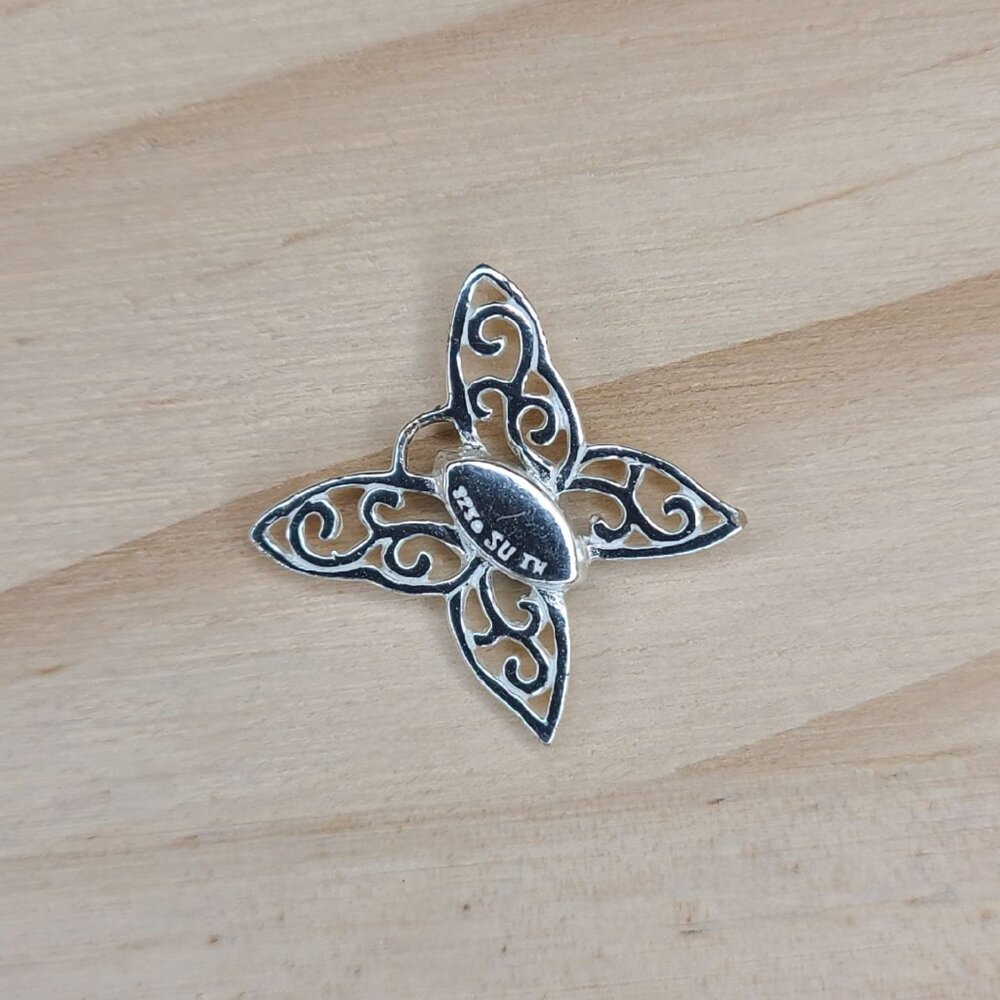 Vtg Sterling Silver Butterfly Marquise-Cut Aurora Borealis Crystal Pendant 0.5" - Picture 4 of 7